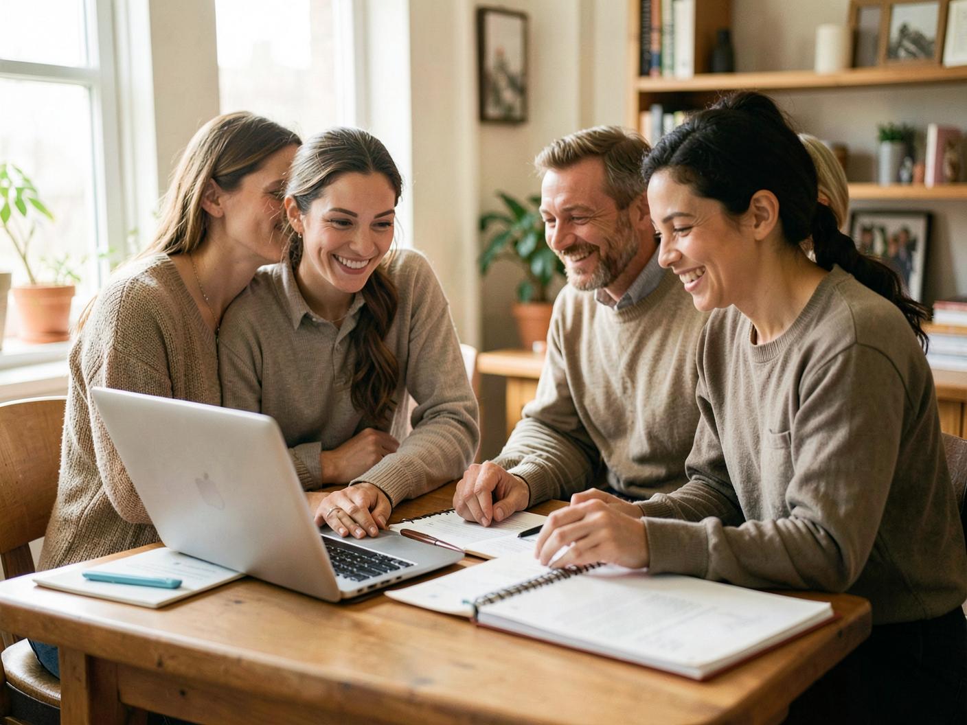 A Beacon manager reviewing work with two team members around a shared table