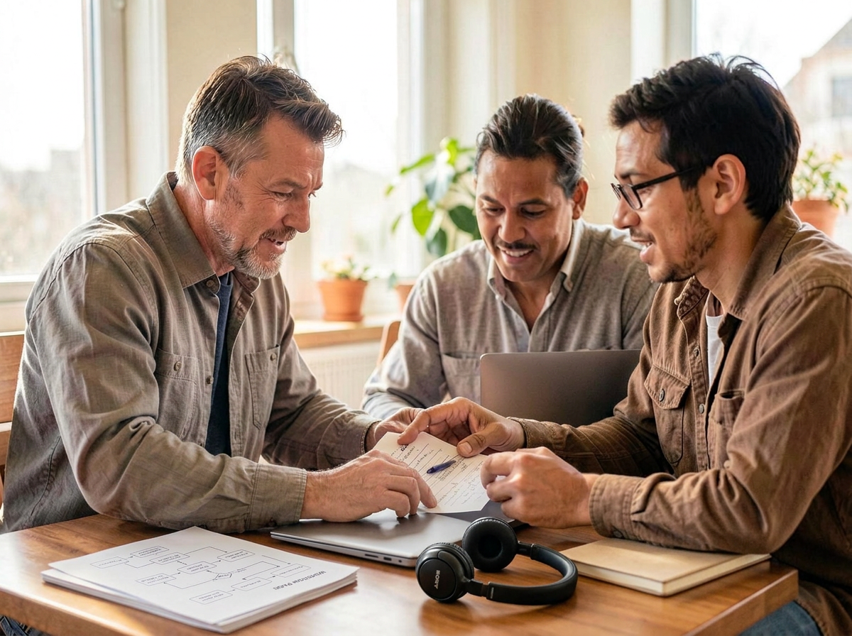 A Beacon manager and two team members going through a written checklist together